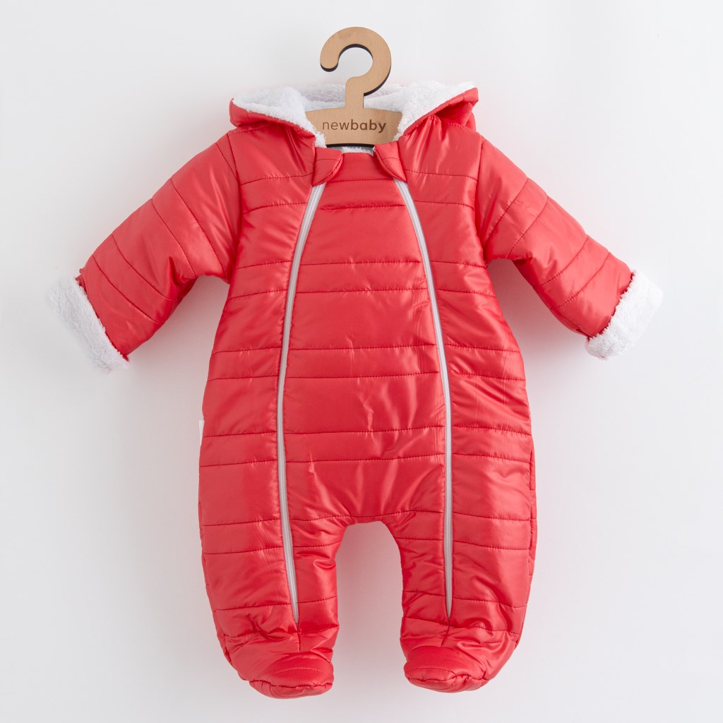 Téli kezeslábas kapucnival és fülekkel New Baby Pumi red raspberry