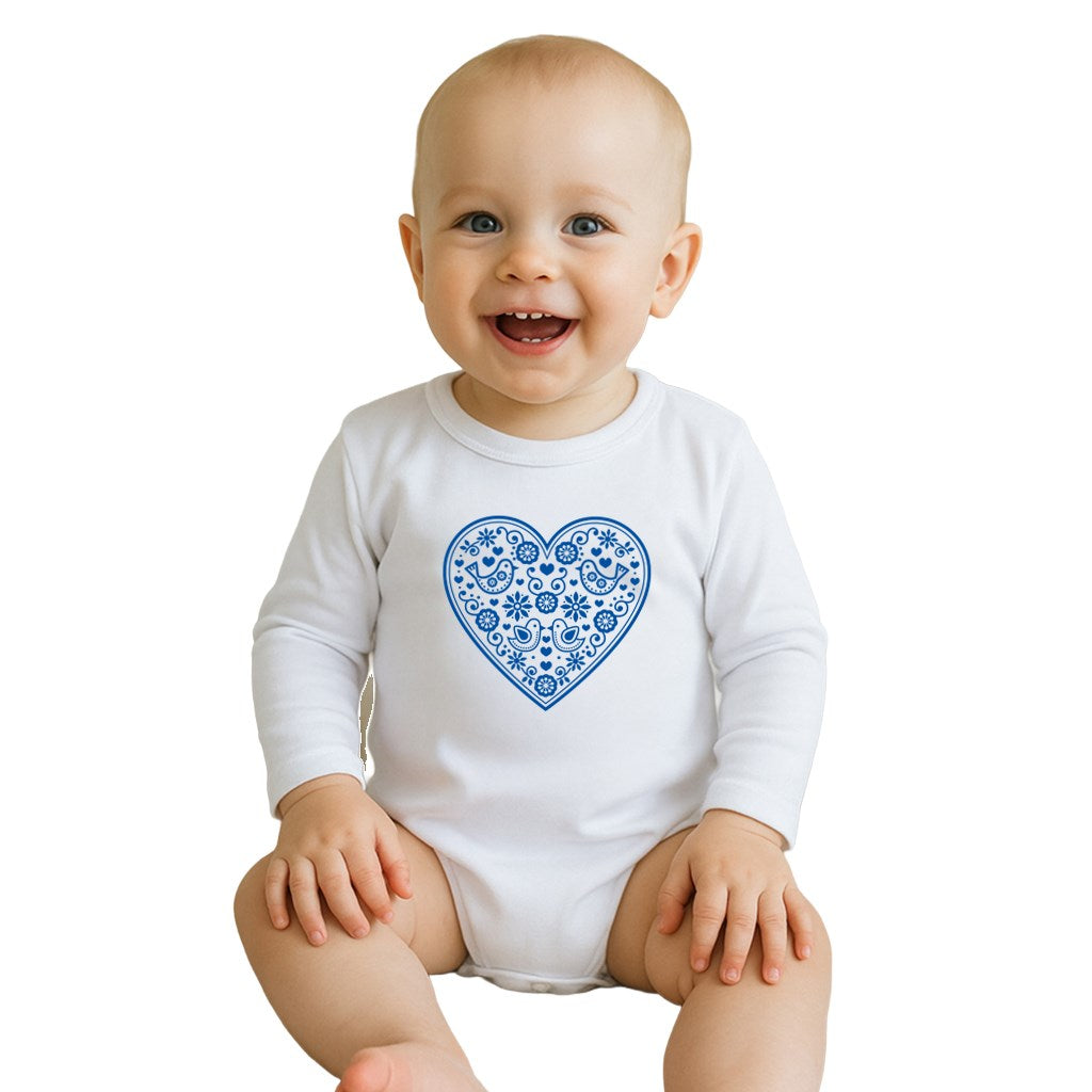 Baba body nyomtatással New Baby Népi minta kék szív