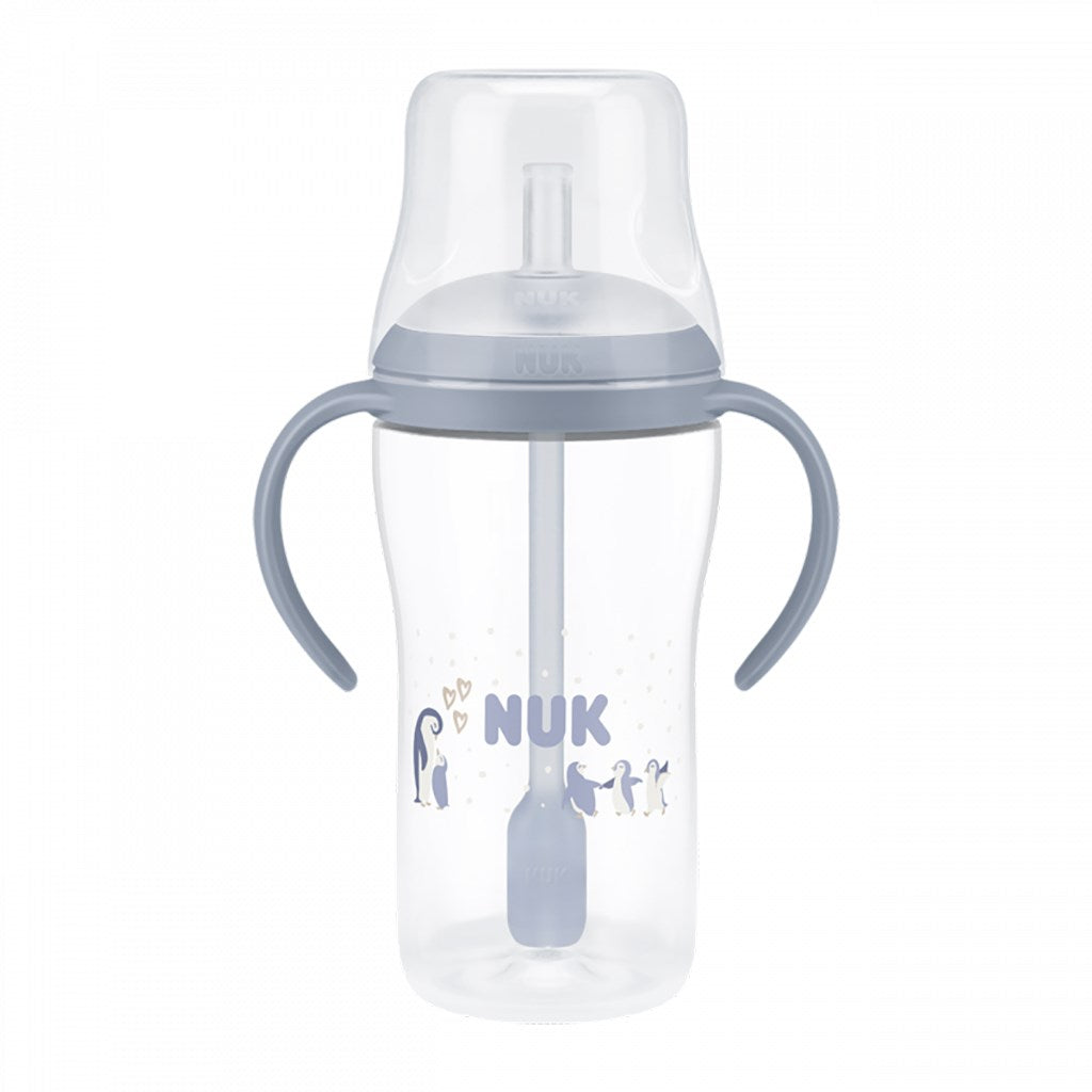 NUK Perfect Match tanuló cumisüveg szívószállal PENGUIN 260 ml