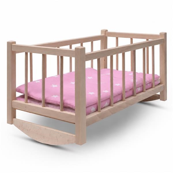 Fa babaágy-bölcső ágyneművel Baby Mix stars pink